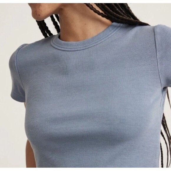 Marine Layer Tops - Marine Layer Lexi Sun-In Blue Rib Crewneck Short Sleeve T-Shirt Womens Size XL